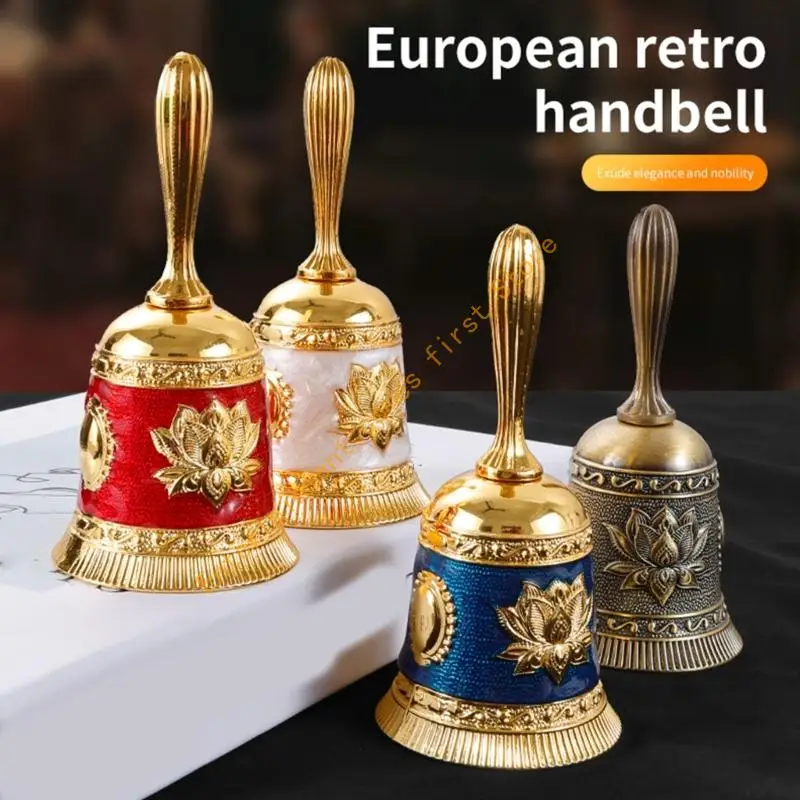 Handheld Metal Hand with Floral Relief, Decorative Ringing for Classroom Signals and Stage Prop Display 55KD