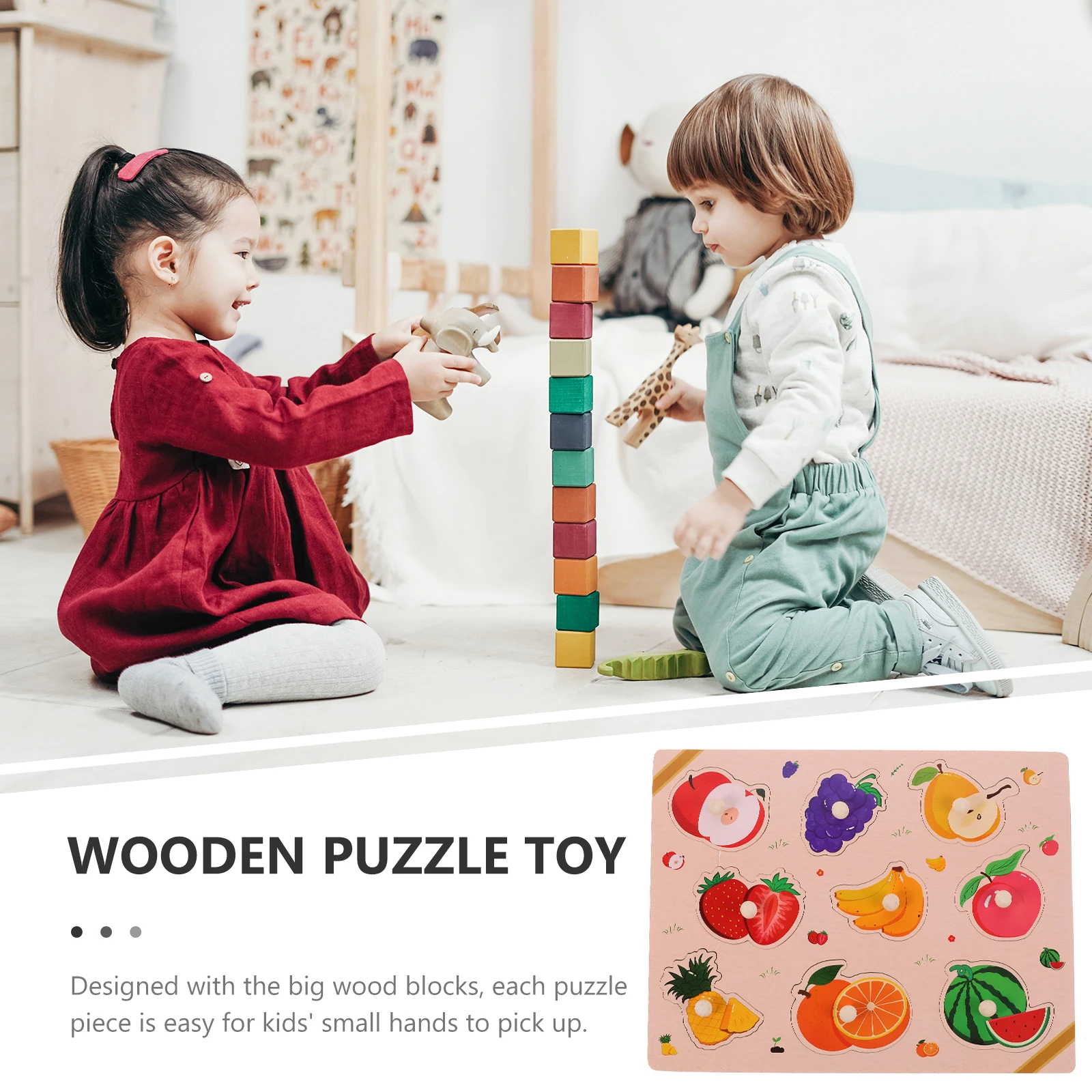 1 Juego de rompecabezas de frutas para niños, juegos educativos de madera a juego, mejora el pensamiento lógico, colores brillantes, rompecabezas de frutas de madera, 1 Juego