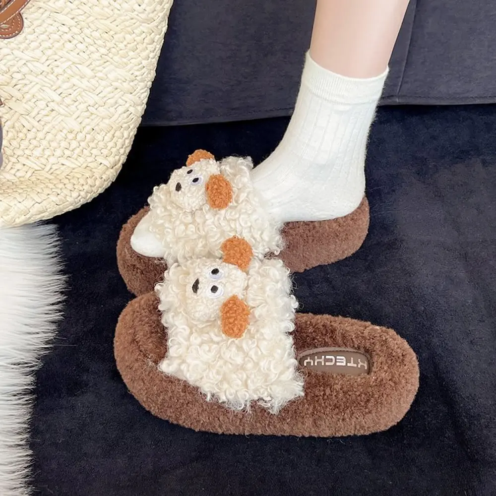 

House Slippers Platform Female Shoes Women Heels Fur Flip Flops Slides Winter Footwear 2025 Soft High Plush Sweet Female Shoes