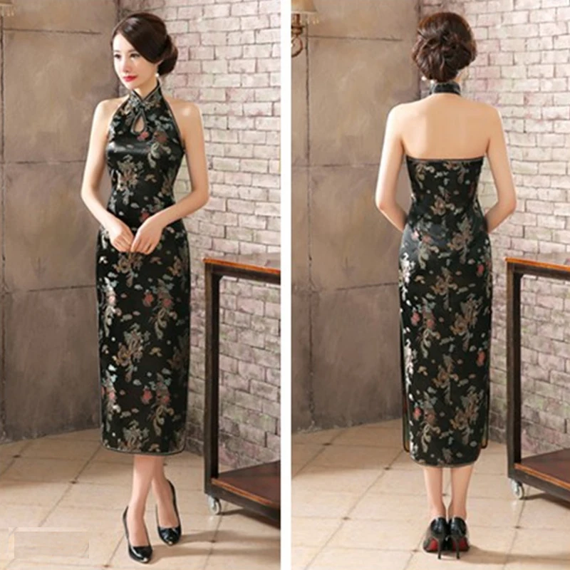 Pink Printed Slim Cheongsam Temperament Backless Evening Party Dress Plus Size 3XL Chinese Traditional Vestidos Novelty Qipao
