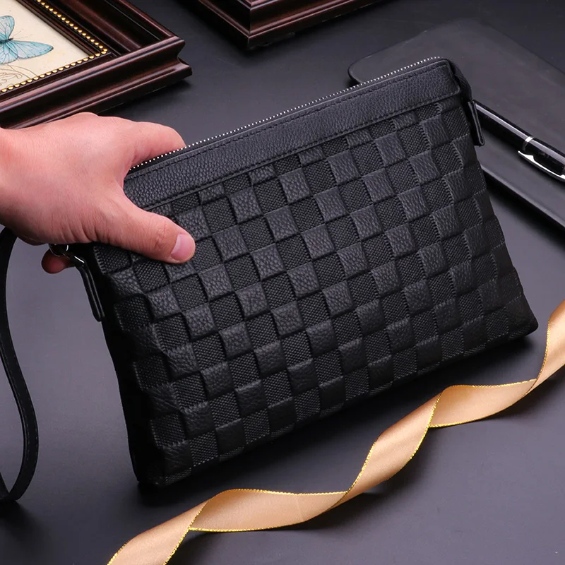 

Men's Soft Leather Handbag Large Capaci Casual Plaid Clutch Bag Busin Youth Faion Pure E-commerce Ss