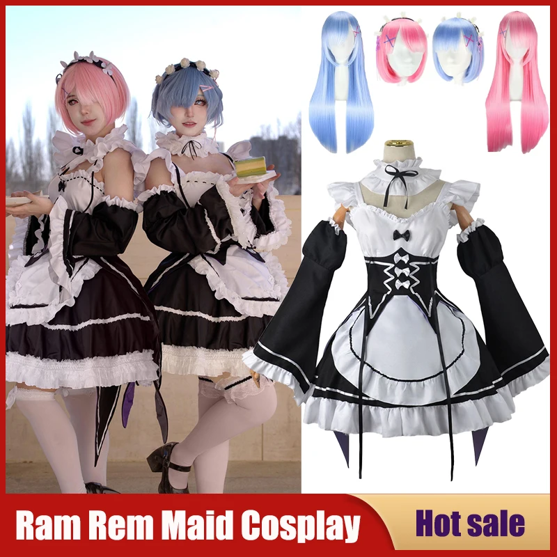 Anime Re Life In A Different World From Zero Cosplay Costume Re Zero Kara Hajimeru Isekai Seikatsu Ram Rem Lolita Meid Dress Wig