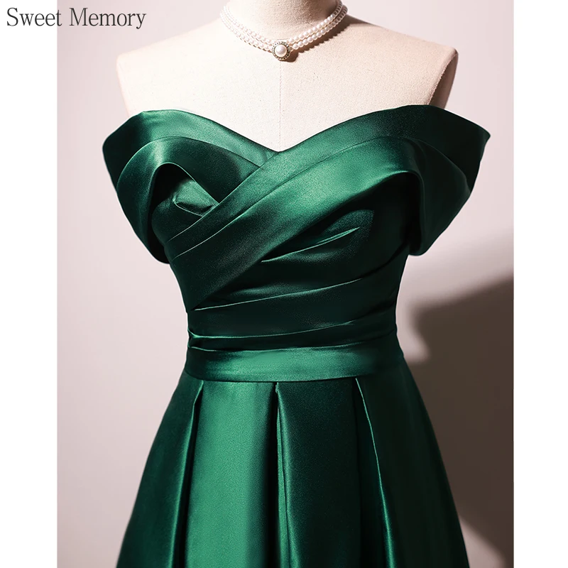 A148 Sweet Memory Green Blue Prom Dresses Sexy Off The Shoulder A-Line Floor-Length Lace Up Prom Long Elegant Satin Dress