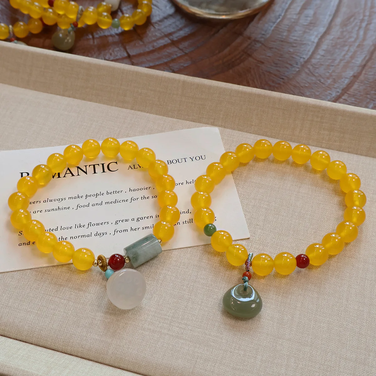 Vintage Natural Yellow Agate Bracelet for Women Chalcedony Hetian Jade Pendant Beaded Bracelet Tianshan Cui Hand Jewelry