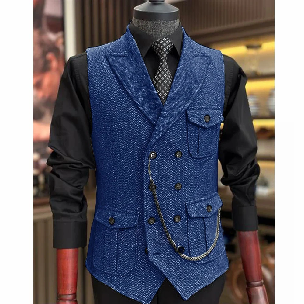 Casual Mens Vest V Neck Solid Color Party Herringbone Slim Fit Tuxedos School Waistcoat For Wedding Banquet Nightclub