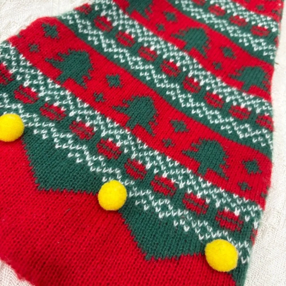 Jacquard Christmas Hat Red Green Patchwork Color Warm Knitted Wool Cap Parent Child Hat Christmas Tree Christmas Knitting Hat