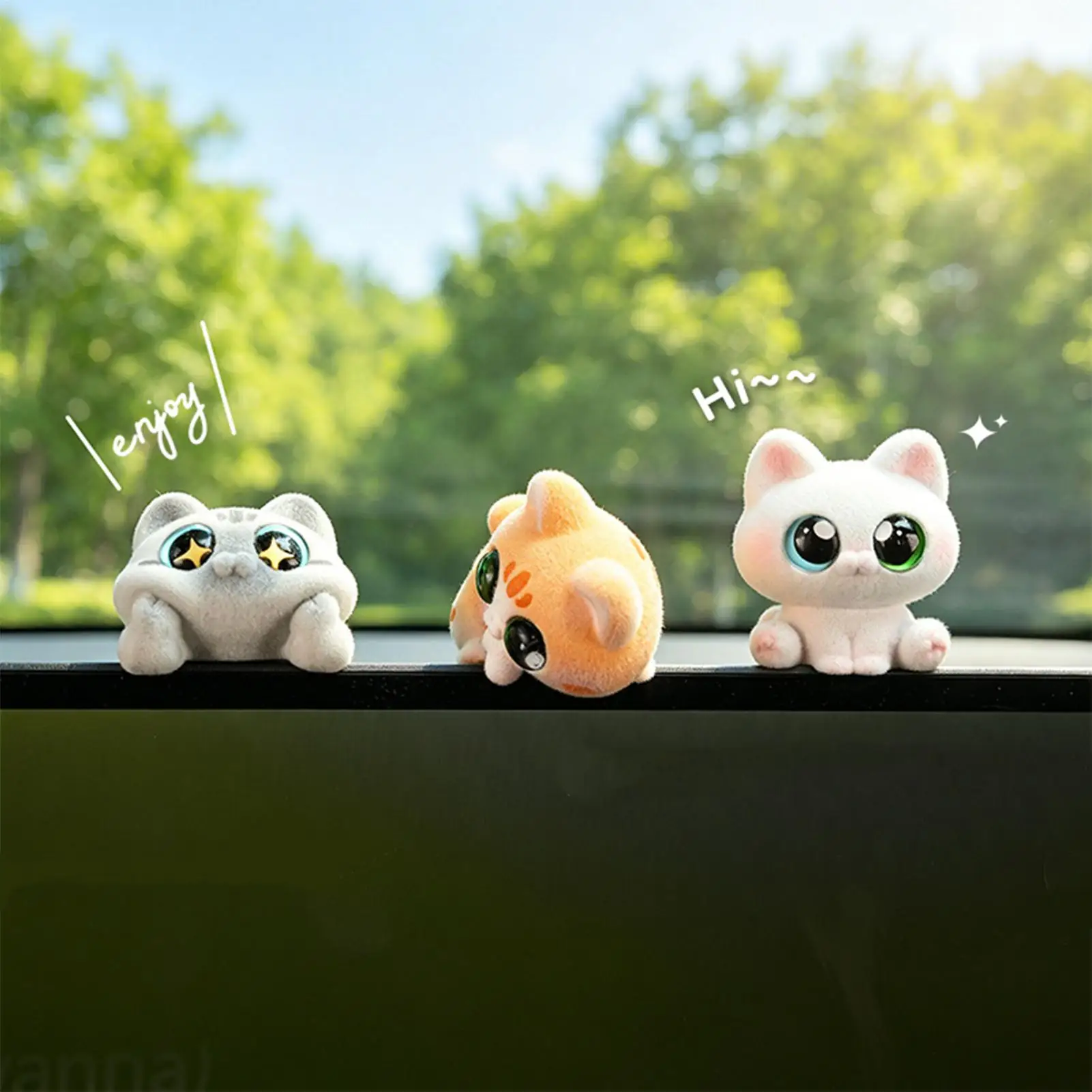 Car Screen Figures Cat Shape Automobile Interior Ornament Computer Monitor Decorations for Women Men Drivers Collectors Long