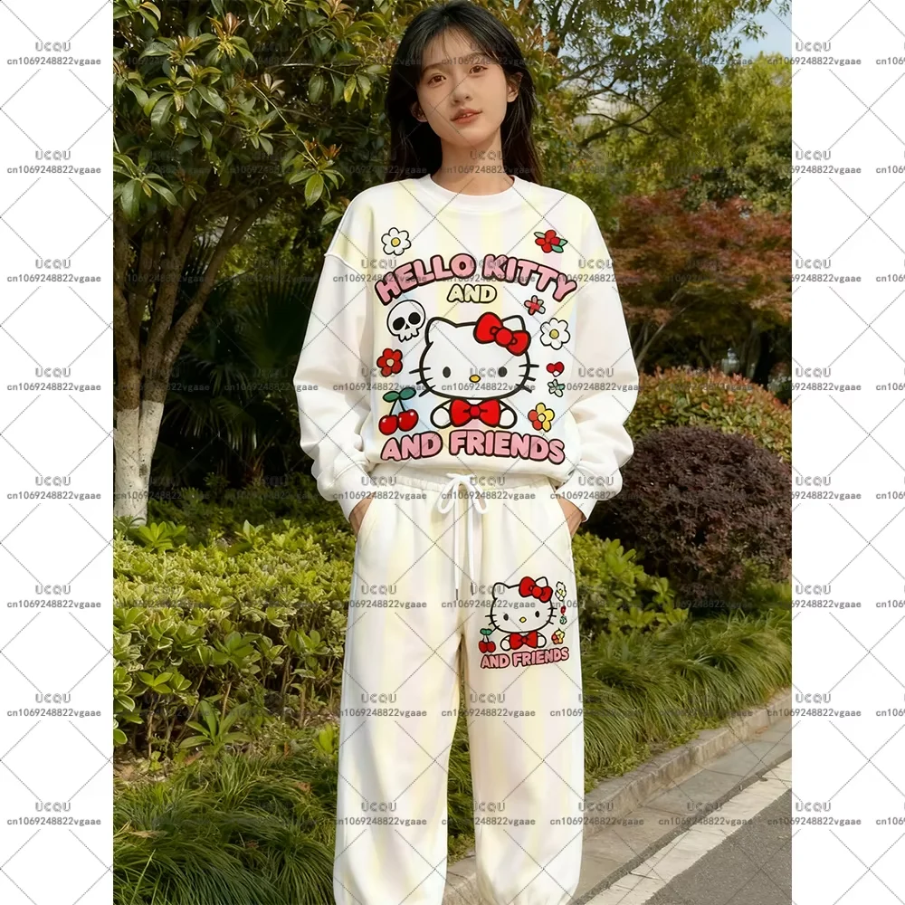 الكبار هوديي فتاة ملابس رياضية البلوز تأثيري مجموعة سراويل تقليدية الخريف الشتاء Y2k مرحبا كيتي هالوين البدلة تي شيرت MINISO