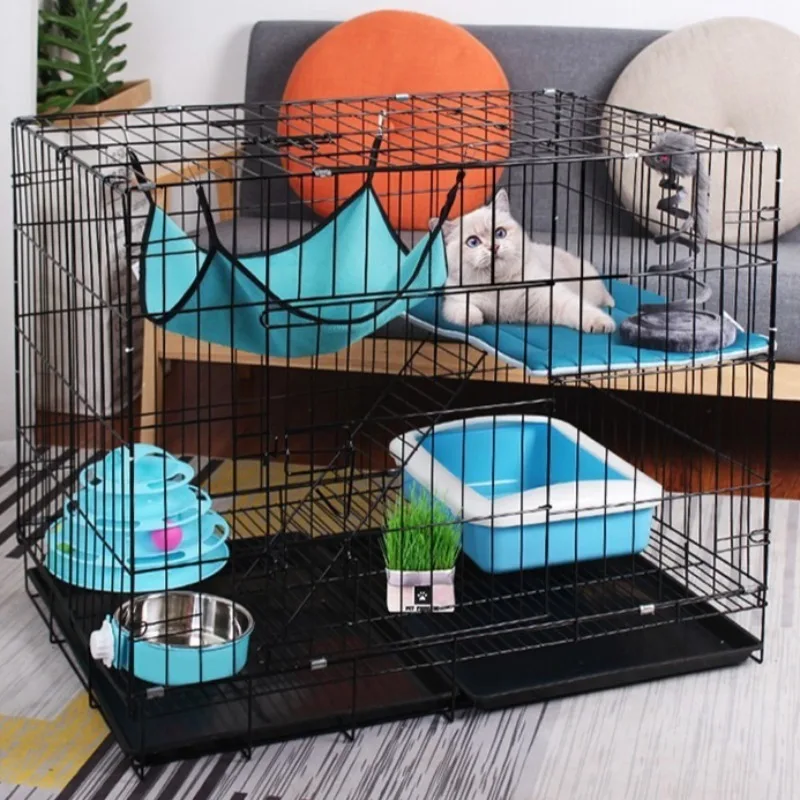 

Iron Wire Large Cat Cage Folding Easy Clean Cats Villa Double Deck Cat House Indoor Portable Cats Accessories Supplies