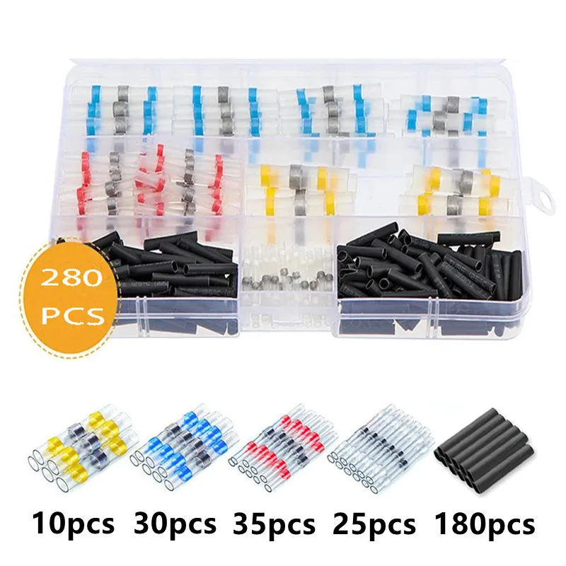50-1000 stücke Schrumpf Solder Dichtung Draht Anschlüsse Kit Wasserdichte Butt Elektrische Terminals Isolierte Splice Marine Automotive