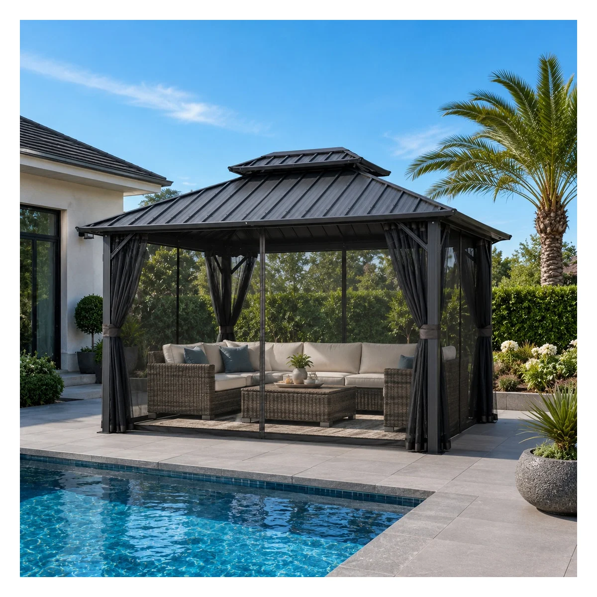 &High Stenghth Aluminum Frame Hardtop Roof Ventilated Canopy Drainage System Weather Resistant Tent Pergola For Villa Terrace