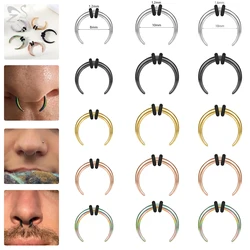 ZS 1PC 14G/16G Stainless Steel Tapered Buffalo Nose Ring Horn Tusk Black Punk Septum Nose Piercing Open Septum Ring Body Jewelry