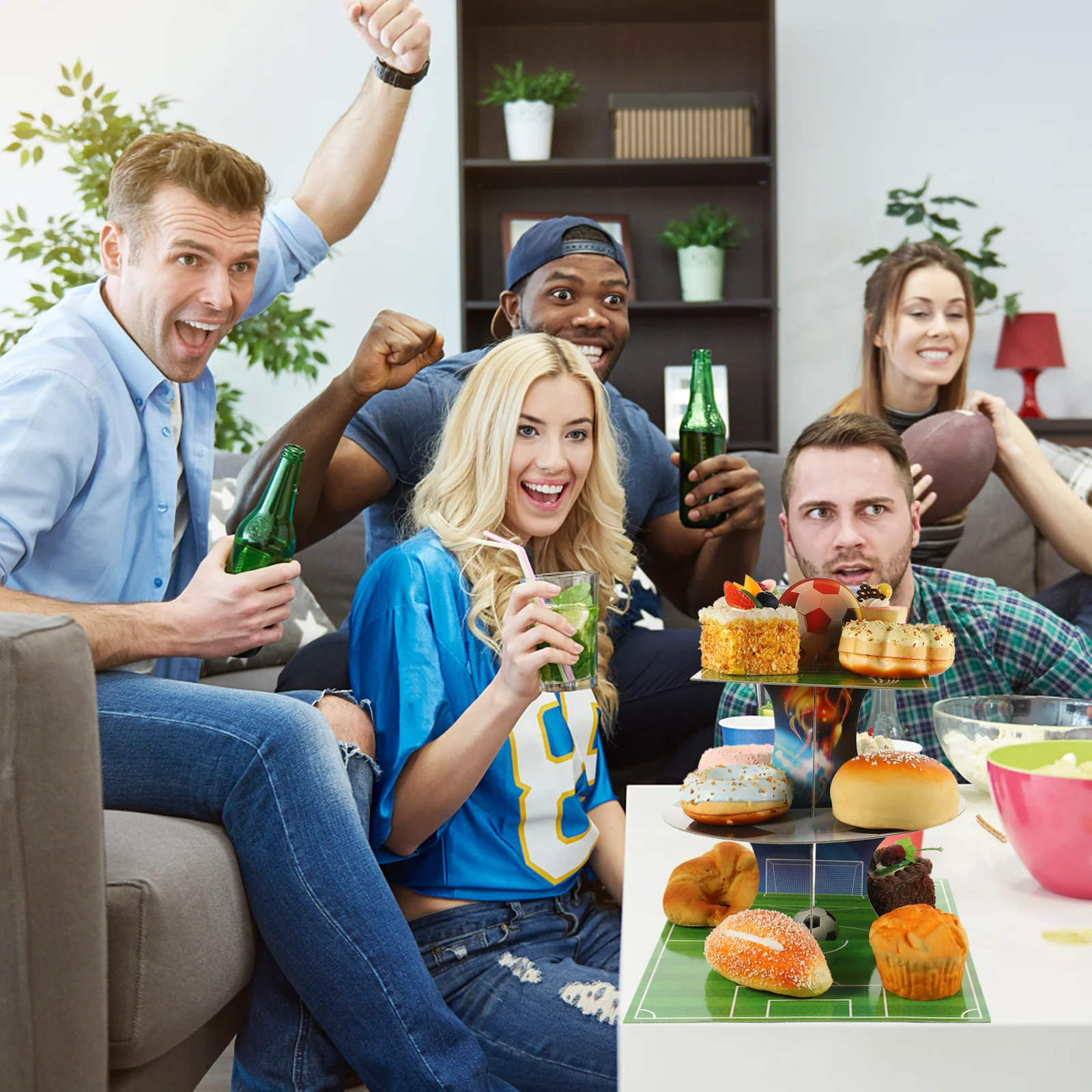 

Paper Cake Stand Soccer Pattern Multi-Layer Dessert Display Holder For Party Wedding Football Themed Cake Holder