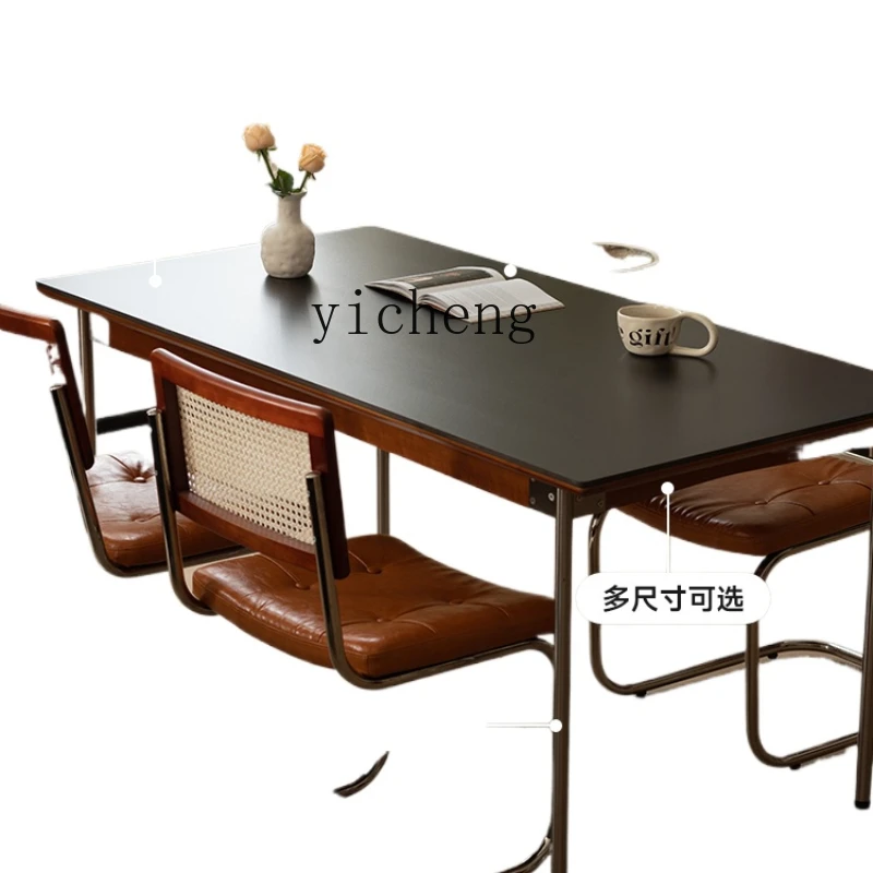 

ZK Retro Style Solid Wood Stone Plate Dining Table Modern Small Apartment Home Rectangular Dining Table