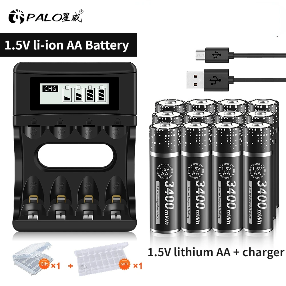 

Литиевая аккумуляторная батарея PALO AA 1,5 в, литий-ионная батарея AA 1,5 В для дистанционного управления электронной игрушкой, светодиодная магн...