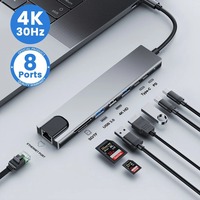 Usb 8 In 1 Type C 3 1 To 4k Hdmi Hub Adapter With Sd Tf Rj45 Card Reader Pd Fast Charge For Macbook Notebook Computer