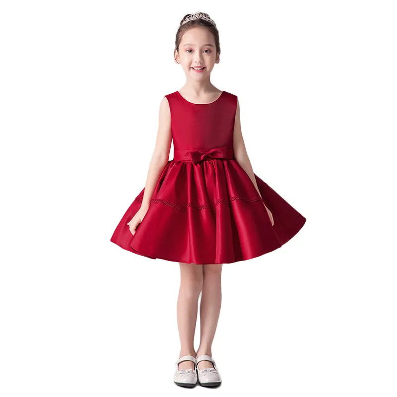 Children\'s dress 2024 spring new red pongee skirt small host piano dress girl princess dress