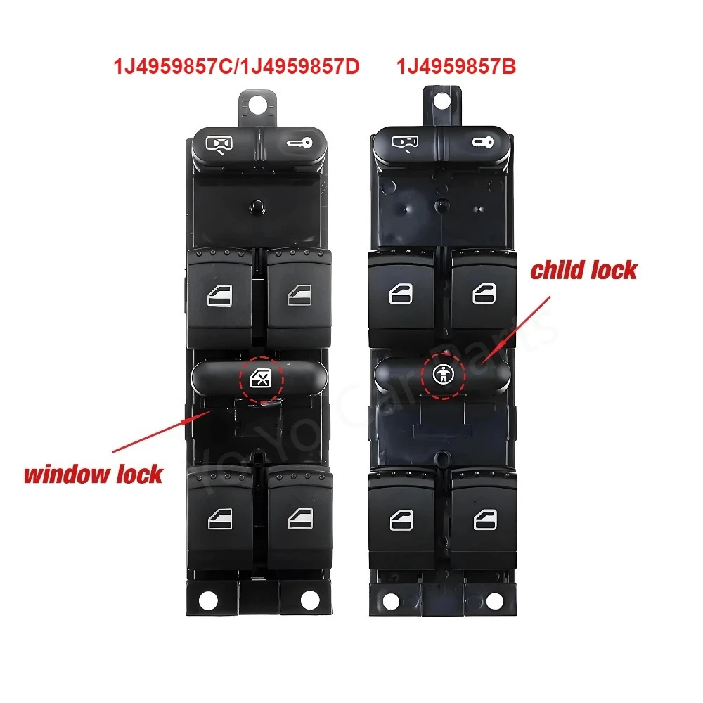 1J4959857B 1J4959857C For VW Passat Golf 4 Jetta MK4 Seat Toledo Leon Skoda Power Window Lifter Master Control Switch Button