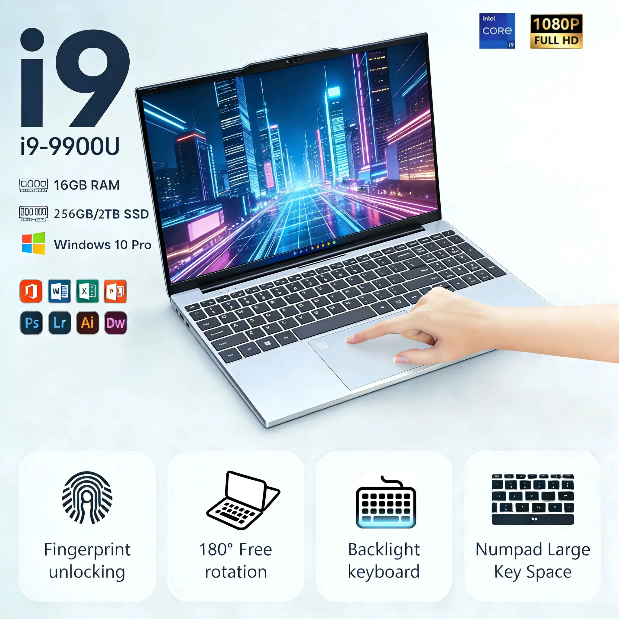 Portable 15.6" notebook PC w/ Intel Core i9-9900, 16GB RAM & 1TB SSD. Runs Windows 11 Pro. Fast, reliable & lightweight—ideal