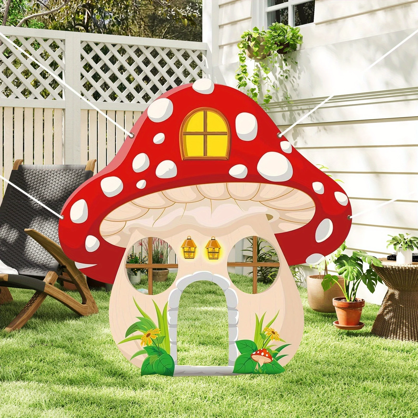 Accessoire de cabine photo à cadre selfie 2D plat 1 en forme de champignon - bannière en polyester, design réaliste - décoration de fête durable