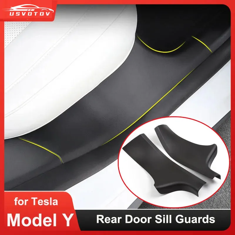 2pcs Rear Door Sill Guards For Tesla Model Y Panel Protector Cover Anti-Kick Mats Film Bumper Welcome Pedal Pad Car Accessories