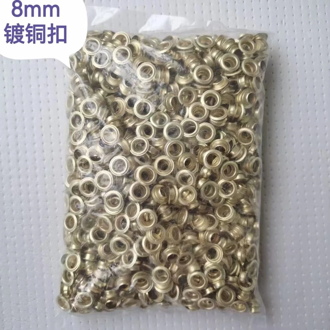 

Factory Wholesale Price 10,000pcs 8mm Nickel/Gold Plated Eyelets Grommets / Buttonholes / Rings / Buttons Golden Color