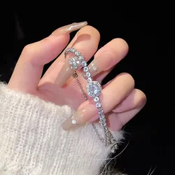 New 925 Sterling Silver Luxury Bracelet Elegant Shiny Zircon Fine Jewelry For Women Engagement Wedding Glamour Jewelry Wholesale
