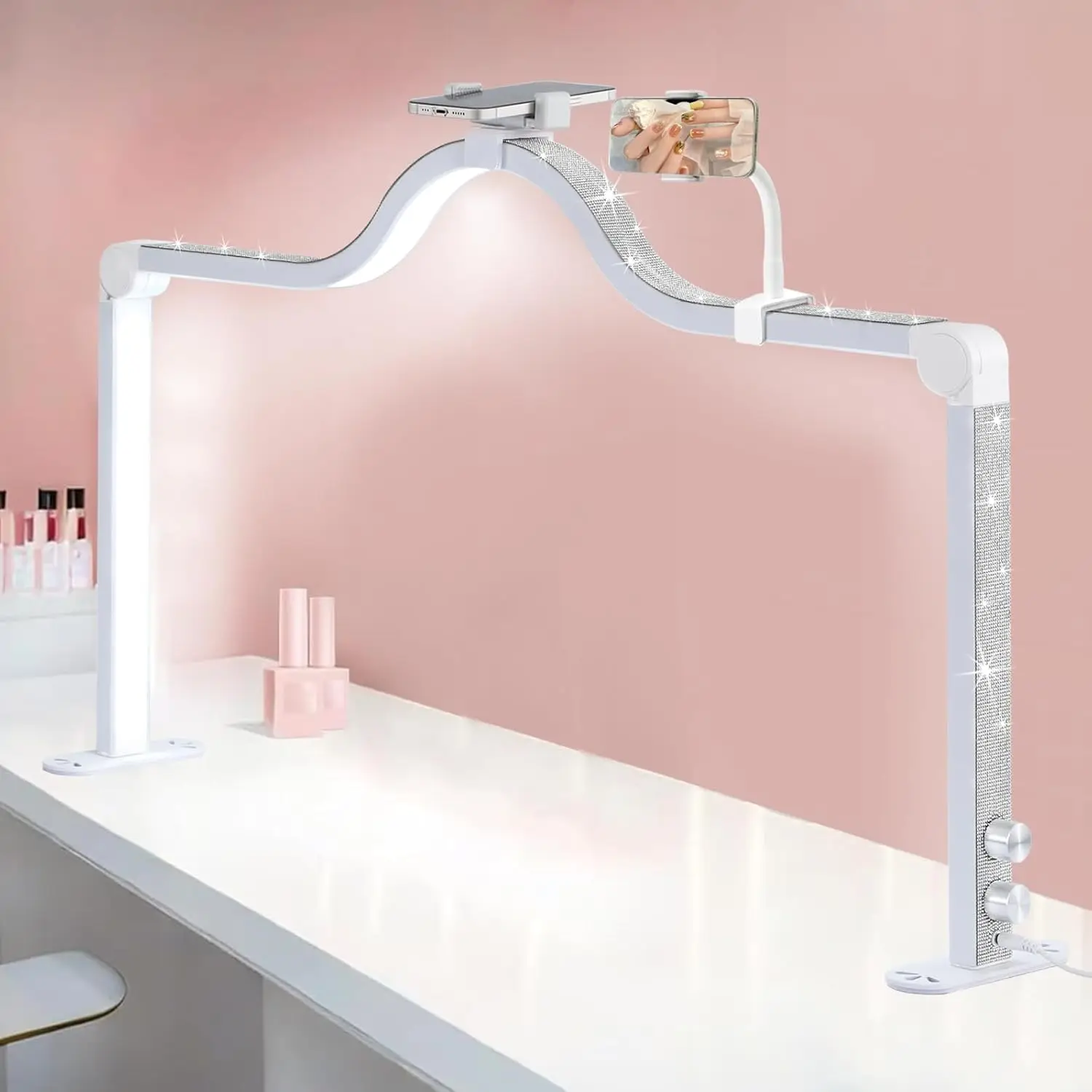 

Складная лампа для маникюра с держателем для телефона, 34-дюймовая светодиодная лампа для наращивания ресниц, татуажа, бровей