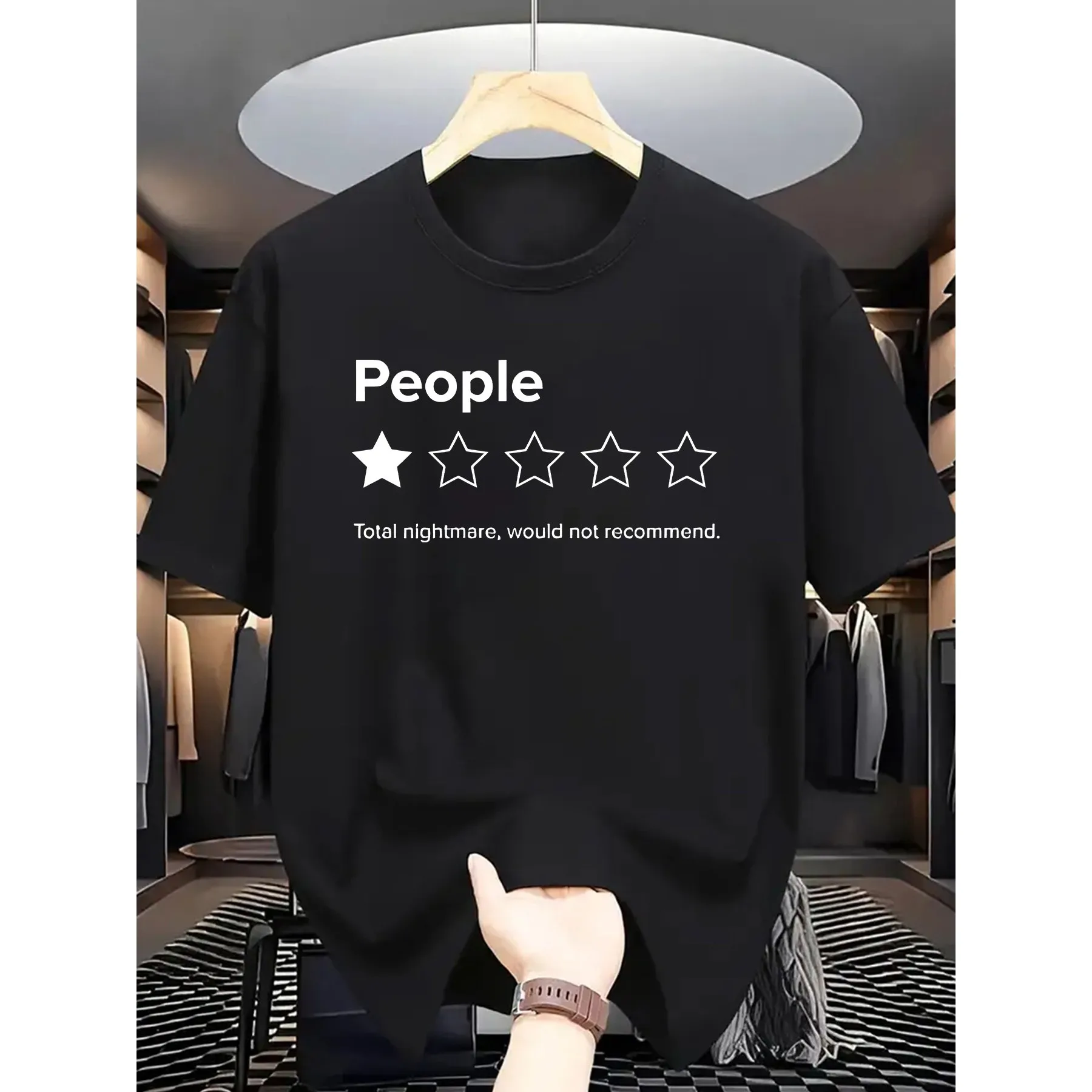 People 1 Star Review Print Graphic Tee for Men Casual Crew Neck Cotton T-Shirt