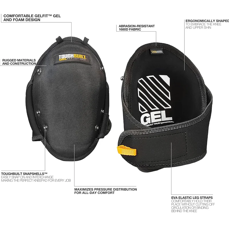 TOUGHBUILT TB-KP-G2B GelFit Professional Knee Pads Adjustable Straps Comfortable Fit Strong Durable Protective Tools