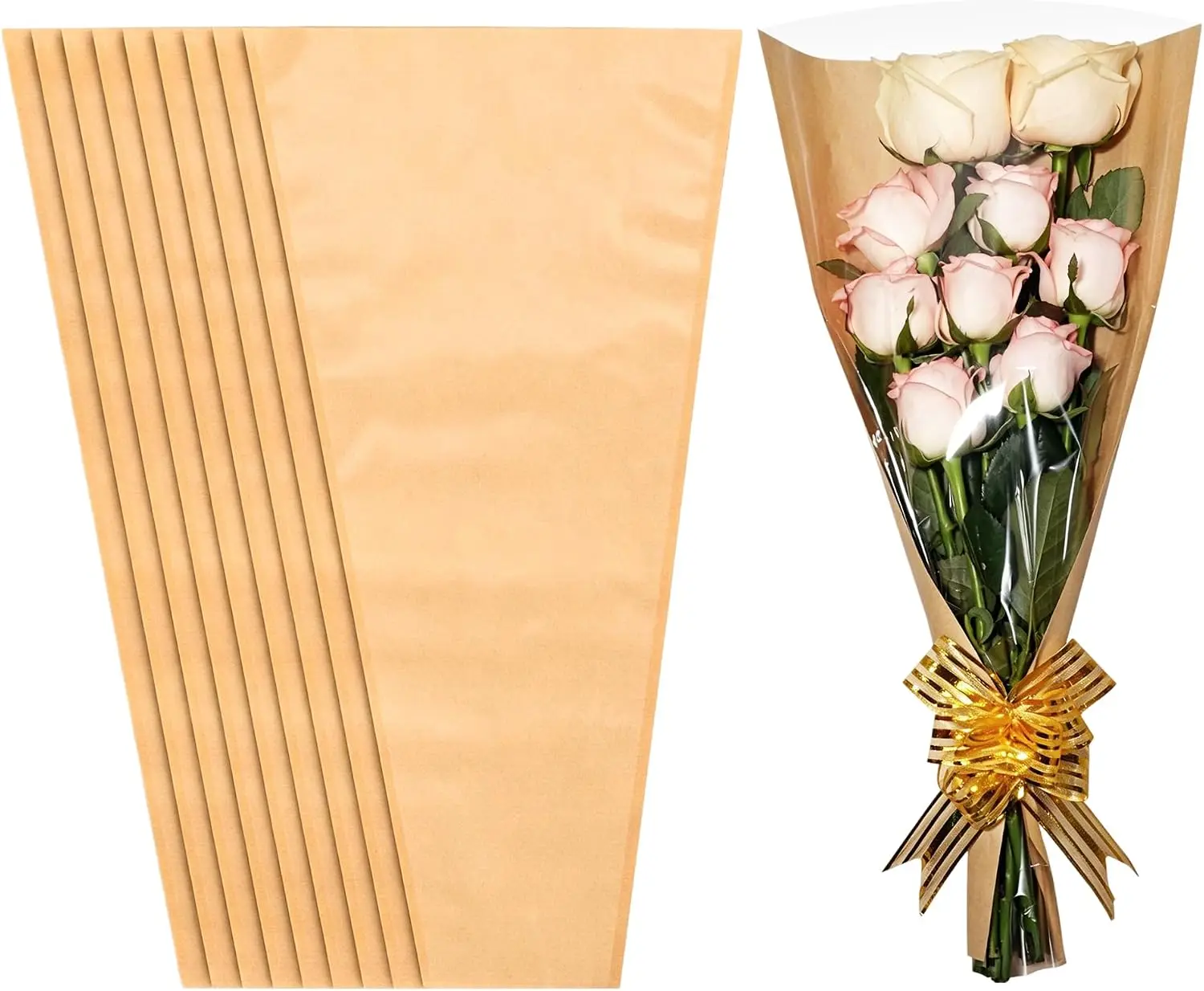 

JOYIT Flower Bags for Bouquets, 50PCS Kraft Wrapping Bags, 9.8in x 18in Floral Wrapping Paper Sleeves for Floral bouquets Packaging