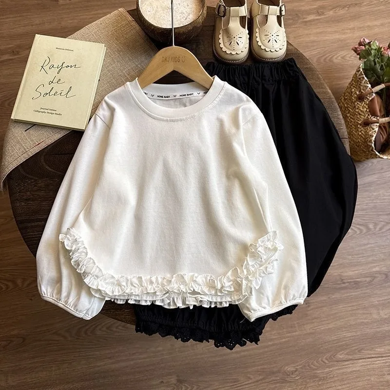 Forest Style Girls' Base Coat Autumn Collection New Children's Stylish Autumn Outfit Lace Top Girls' Base Coat