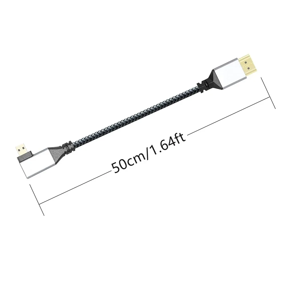 Kabel 0,5 m 4K UHD 90 stopni lewy/prawy kąt Micro-HD do portu HD Aluminiowy krótki nylonowy przewód w oplocie do tabletu, laptopa, kamery HDTV