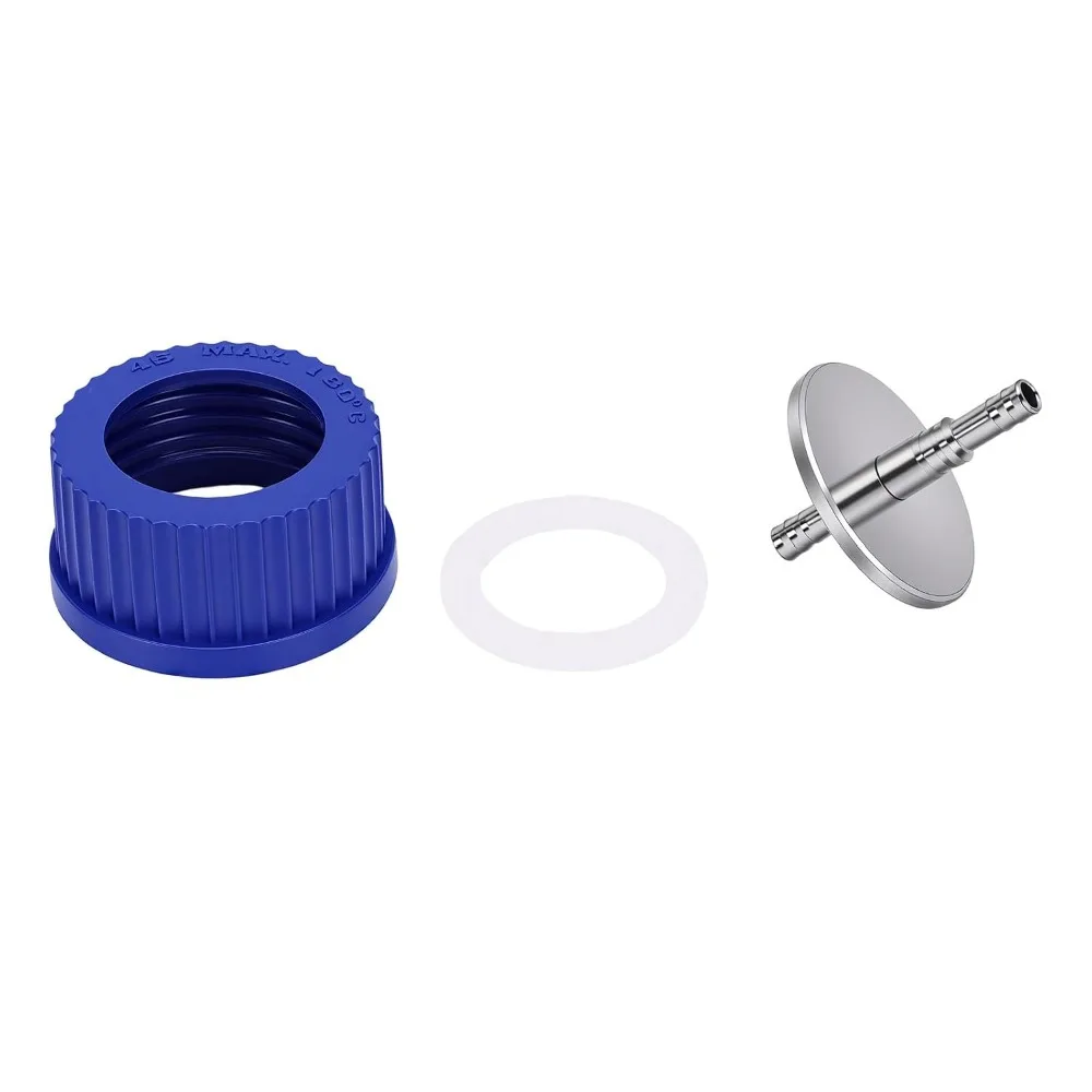 304 Stainless Steel + Plastic Safety Feeding Cap GL45 Thread Middle Solvent Storage Cap 1 Port Lab Bottle Cap for GL45