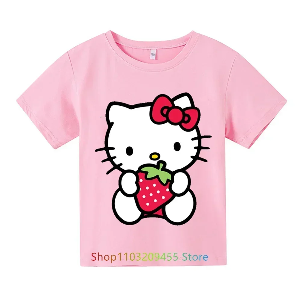 Hello Kitty Short sleeve Kids Sports short sleeve Kawaii New Sanrio round neck Short sleeve Fashion anime cartoon casual clothin