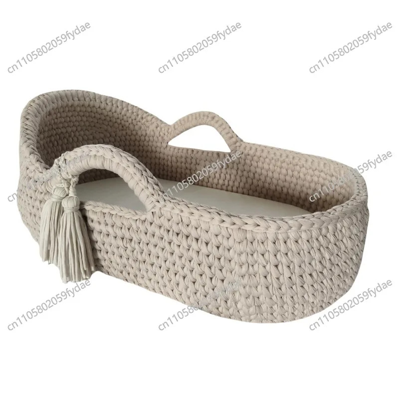 Hand Crocheted Single Layer Moses Cradle Cotton Rope Woven Crib Cloth Strips Woven Newborn Cradle