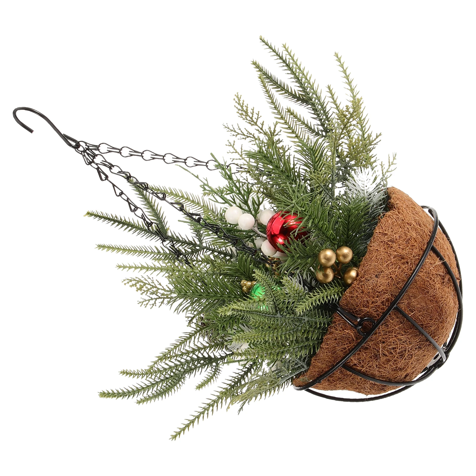 

Christmas Basket Outdoor Porch Decorative Xmas Hanging Baskets Berry Pine Needles Fade Resistant Front Porch Hanging