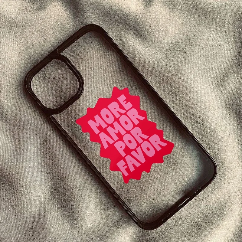 Colorful Maximalist More Amor Por Favor Phone Case For iPhone 15 Plus 13 12 11 14 Pro Max XR Eclectic Pink Love Quote Hard Cover