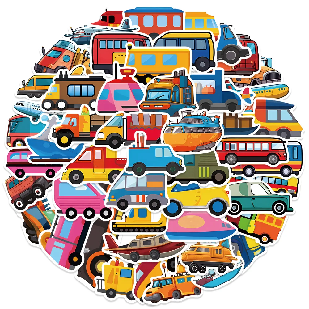 50Pcs Transportation Vehicle Truck Stickers for Kids Boys Vinyl Waterproof Cars  Fire Trucks Construction Buses Stickers