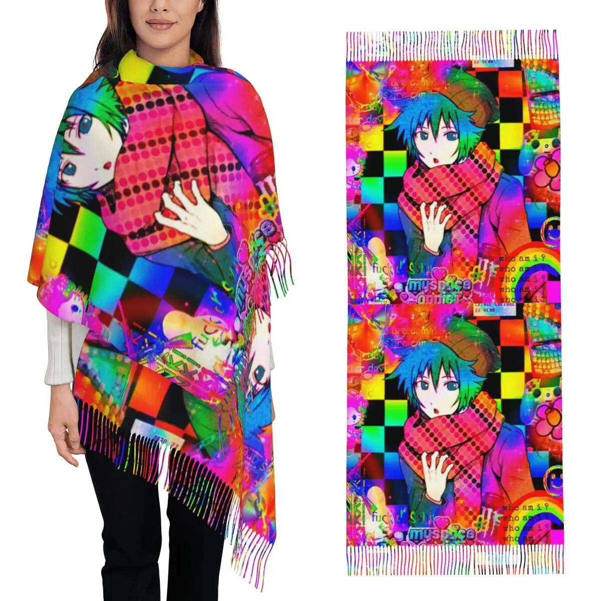 Sou Hiyori اليابان أنيمي الفن وشاح شرابة الأوشحة النساء شالات دافئة لينة ويلتف طويل الخريف الشتاء شال التفاف #1