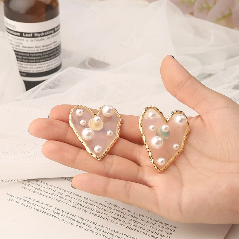 أقراط كبيرة شفافة على شكل قلب من الأكريليك للنساء ، لؤلؤ الحب الجميل ، عشيق العروس في الزفاف ، مجوهرات رومانسية ،