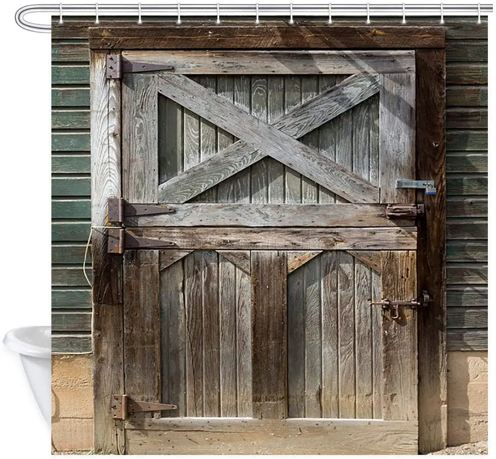 Barn Door Shower Curtain Closed Up Old Wood Door Background Texture Bathroom Curtain Polyester Fabric Bath Curtains with Hooks