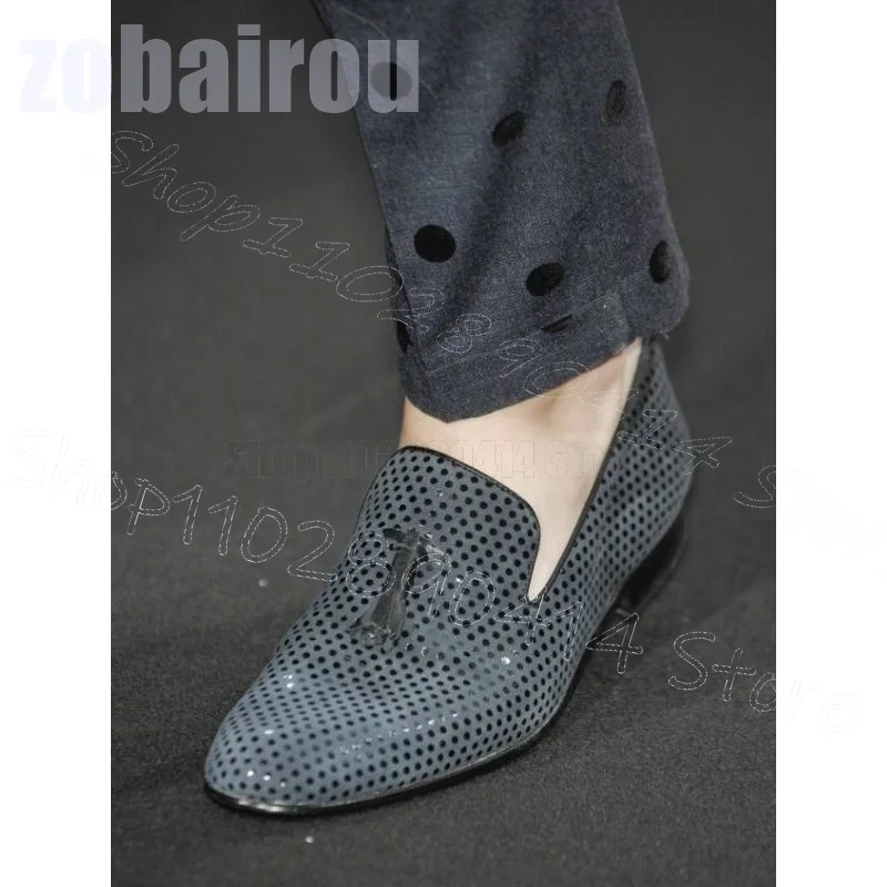 

Gray Rhinestone Design Square Toe Tassels Loafers Fashion Slip On Men Shoes Luxury Handmade Party Feast Runway Men Dress Shoes
