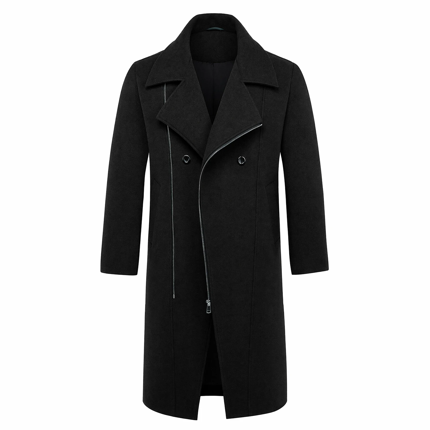 Autumn Winter Men's Woolen Coats Fashion Asymmetrical Zipper Turn Down Collar Trench Outerwear England Style Smart Casual Coat