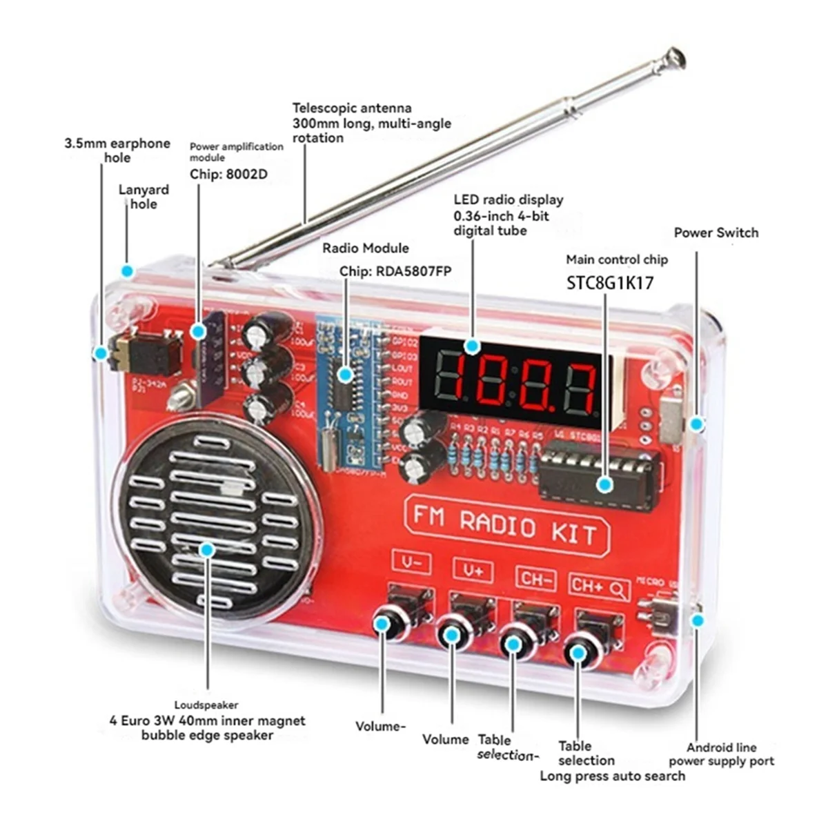 B03B-FM Radio DIY Kit Electronic Assembly Soldering Practice Kit 50-108 MHz Receiver with LCD Display
