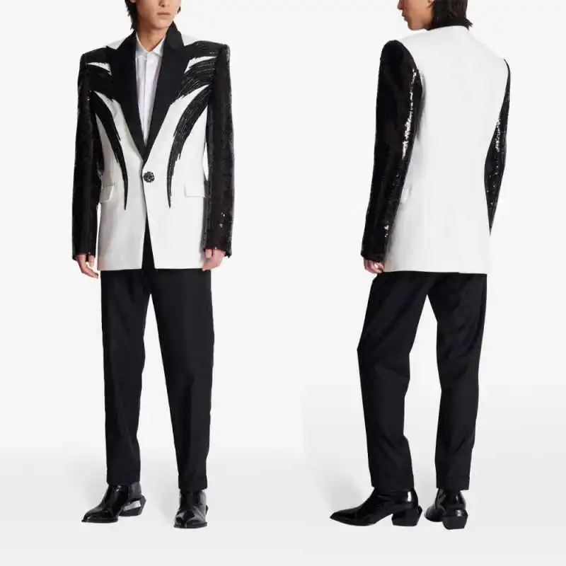 Fashion Mens Suits 2 Pieces Jacket Pants Peaked Lapel Single Breasted Rhinestones Beading Special Occasion Party Customized