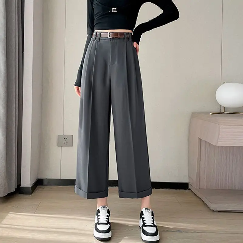 Spring Autumn New Korean High Waist Solid Straight Pants All-match Youth Casual Wide Leg Pants Fashion Vintage Women Clothing