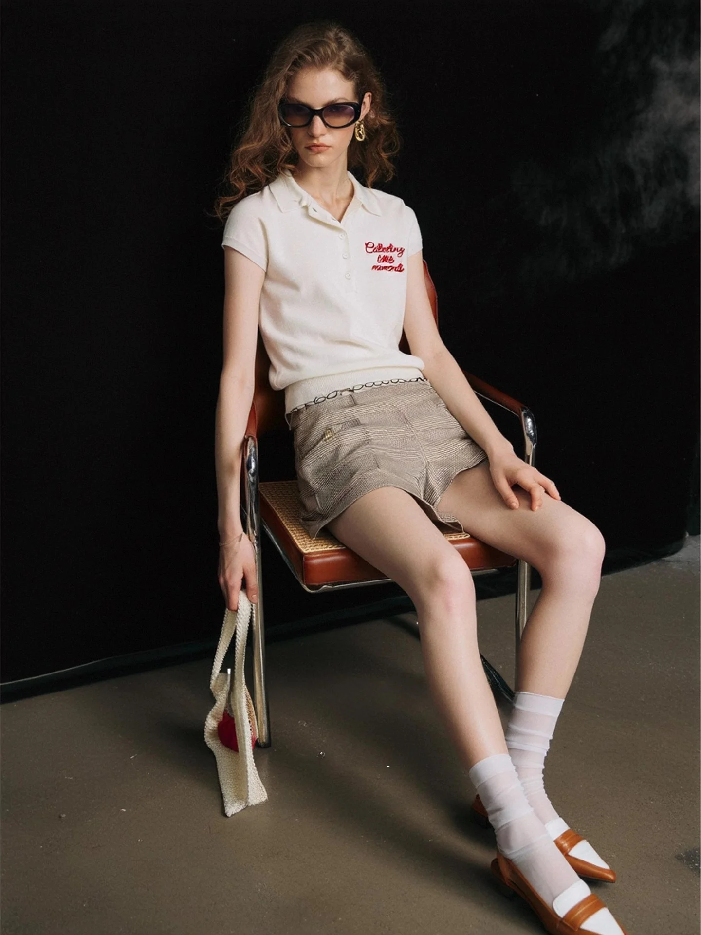 

Huaappuw Commuter Style T-Shirt Summer 2026 New Color Block Letter Embroidery Collar Short Sleeve Women's Casual Top