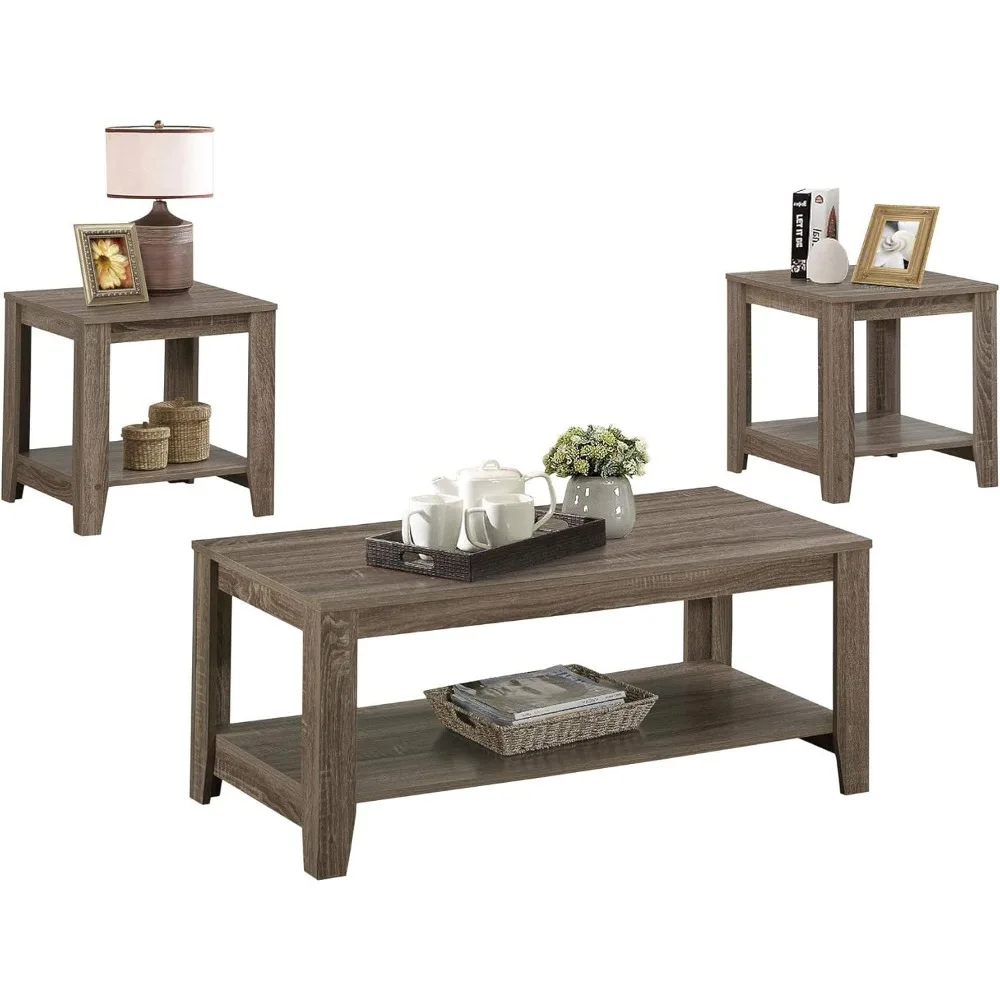 I 7914P Table Set, 3pcs Set, Coffee, End, Side, Accent, Living Room, Laminate, Brown, Transitional