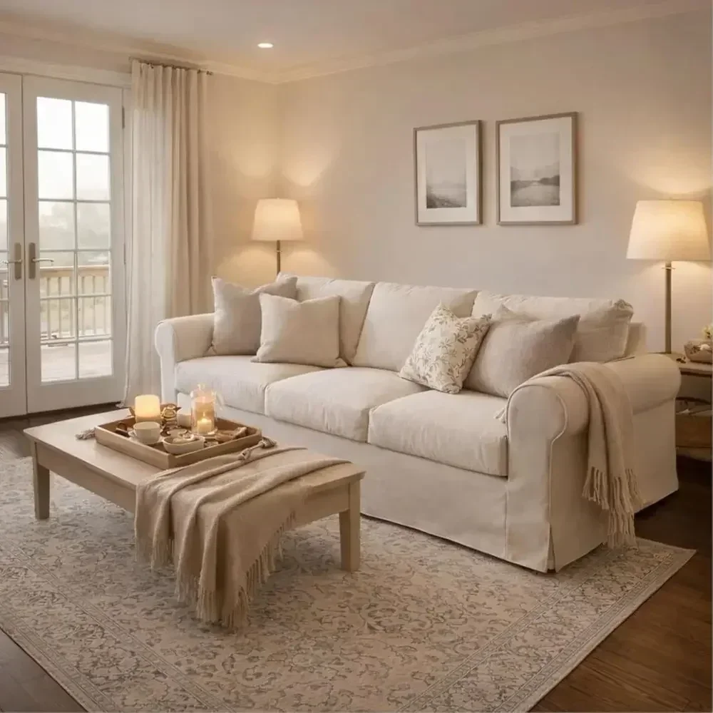 89 Inch 3-Seat Living Room Sofa with Deep Seating, High Back Support, Removable Washable Covers, Rolled-Arm Design - Beige